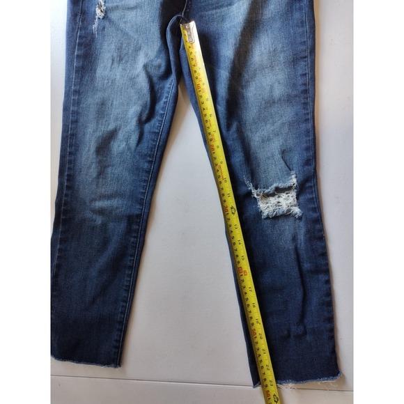 KanCan Distressed Ankle Skinny Jeans Dark Wash Denim Frayed Hem Women's - Picture 7 of 8